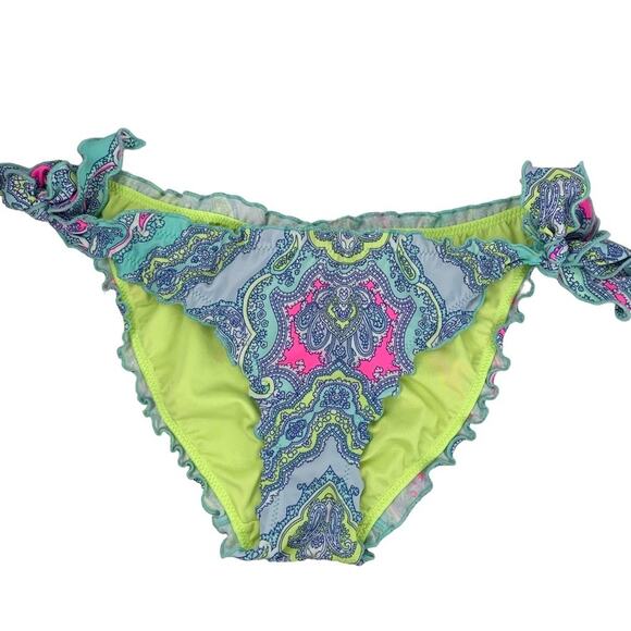 Victoria's Secret Paisley Ruffle Neon Blue String Bikini Bottom Only Swimsuit S - Picture 8 of 8
